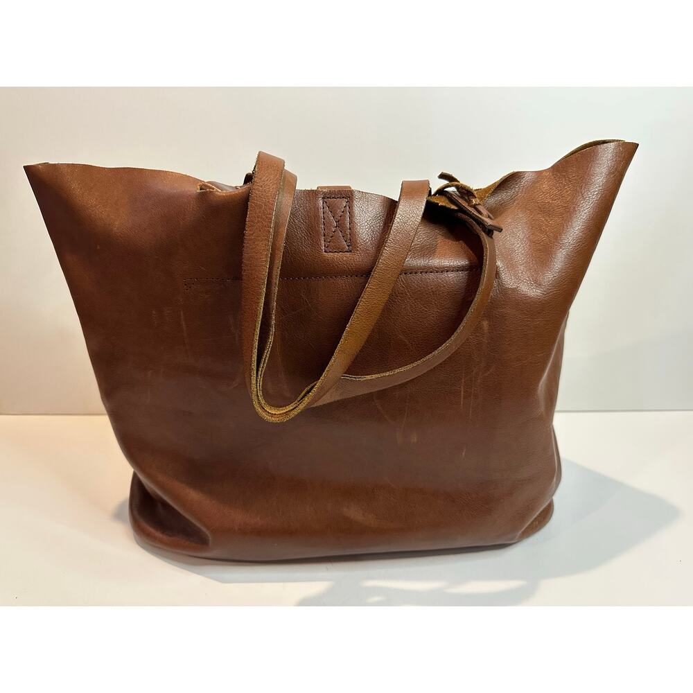 Madewell Marin Slouchy Leather Tote Bag Brown 14x15x7 Minimalist Everyday Bag - Picture 4 of 15